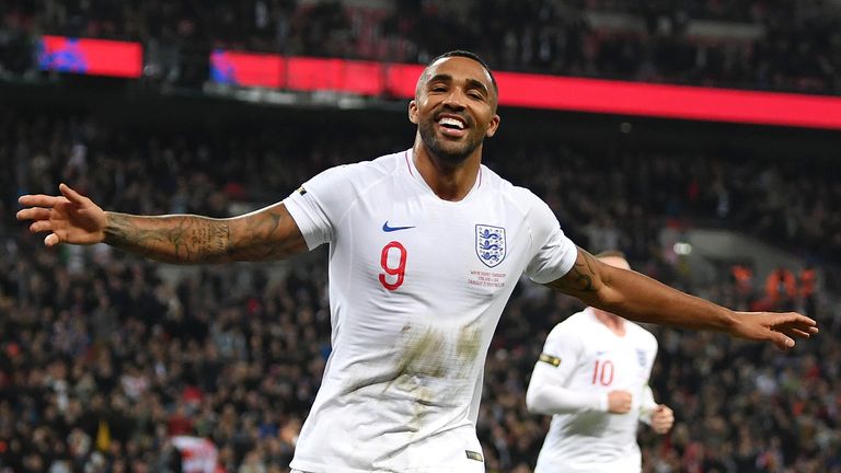 Callum Wilson of England celebrates after scoring his team&#39;s third goal during the International Friendly match between England and United States at Wembley Stadium on November 15, 2018 in London, United Kingdom.  