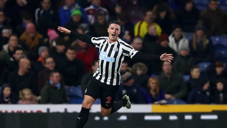 Ciaran Clark celebrates after his header put Newcastle 2-0 up at Burnley