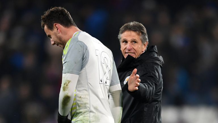 Claude Puel with match-winning goalkeeper Danny Ward after full-time