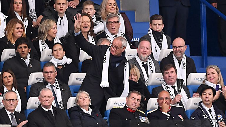 Former Leicester City Manager Claudio Ranieri (center) in the stands during the Premier League match at the King Power Stadium, Leicester. PRESS ASSOCIATION Photo. Picture date: Saturday November 10, 2018. See PA story SOCCER Leicester. Photo credit should read: Joe Giddens/PA