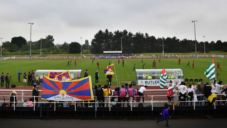 A general view shows the Confederation of Independent Football Association (CONIFA)&#39;s 2018 World Football Cup match between Abkhazia and Tibet at Queen Elizabeth II Stadium in Enfield, north London, on May 31, 2018
