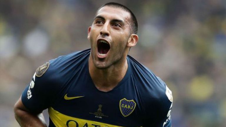 Ramon Abila celebrates after scoring against River Plate