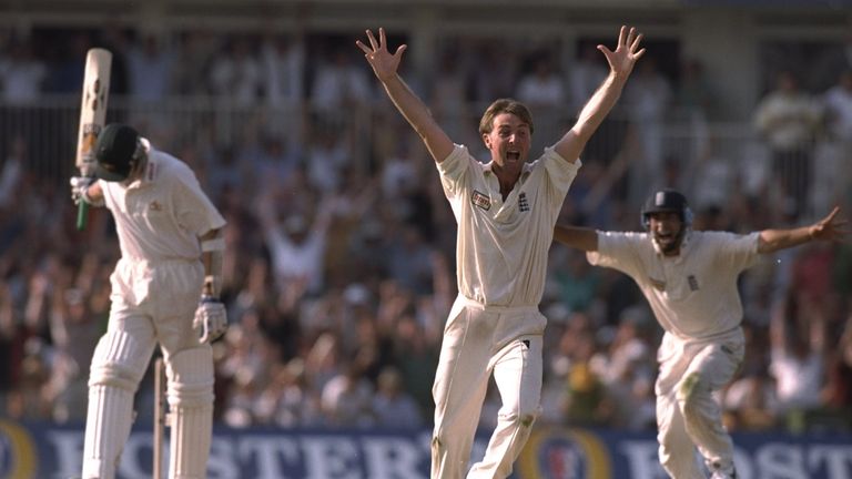 Phil Tufnell celebrates an Australian wicket during the Oval Test in 1997