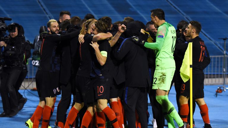 Croatia players celebrate their late winner