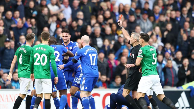  during the Premier League match between Cardiff City and Brighton & Hove Albion at the Cardiff City Stadium on November 10, 2018 in Cardiff, United Kingdom.