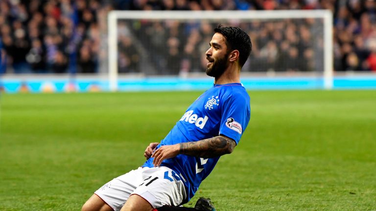 Daniel Candeias celebrates after opening the scoring against Livingston