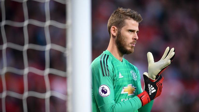 David de Gea during the Premier League match against Leicester City at Old Trafford in August