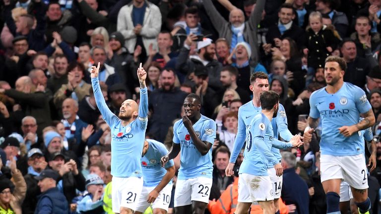 David Silva celebrates putting Manchester City ahead