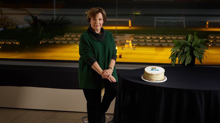 NORWICH - NOVEMBER 21, 2018: Iconic TV cook and Norwich City FC joint-majority shareholder Delia Smith has teamed up with the Club...s Community Partner Aviva to bake a limited-edition ...Rainbow Laces Cake..., released in support of LGBT+ inclusivity within football. (Photo by Chris Ridley/Aviva)