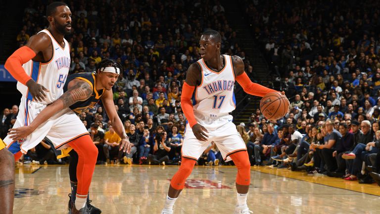Dennis Schroder handles the ball against Golden State