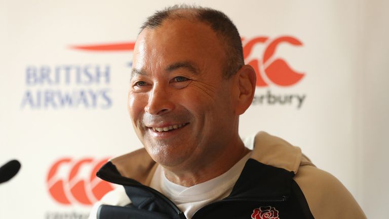 Eddie Jones, the England head coach faces the media during the England media conference held at Pennyhill Park on November 8, 2018 in Bagshot, England.