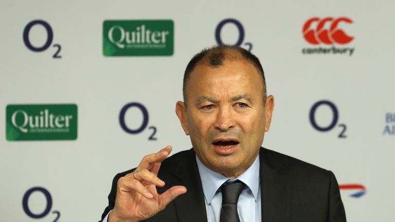 Eddie Jones, the England head coach, poses at the England squad annoucement