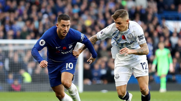 Eden Hazard and Lucas Digne in action at Stamford Bridge