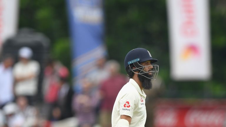 Moeen Ali was out for a golden duck as England's top order slumped in Galle