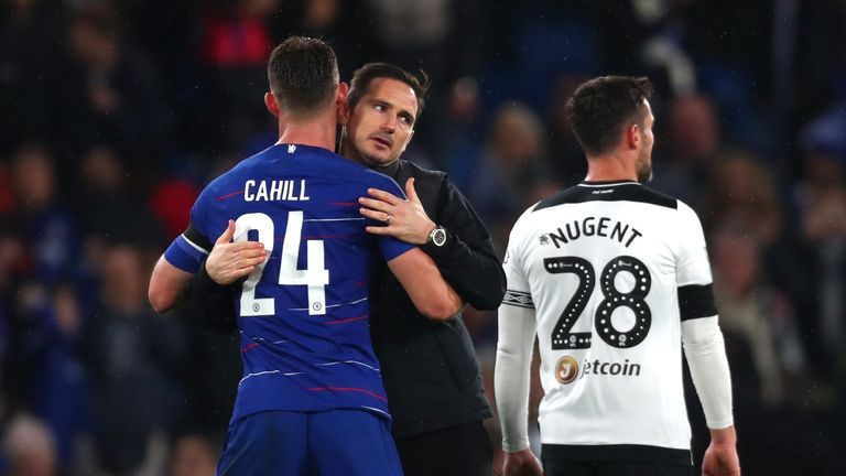 Frank Lampard and Gary Cahill embrace after the match