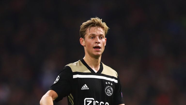 Frenkie De Jong uring the Group E match of the UEFA Champions League between Ajax and SL Benfica at Johan Cruyff Arena on October 23, 2018 in Amsterdam, Netherlands.