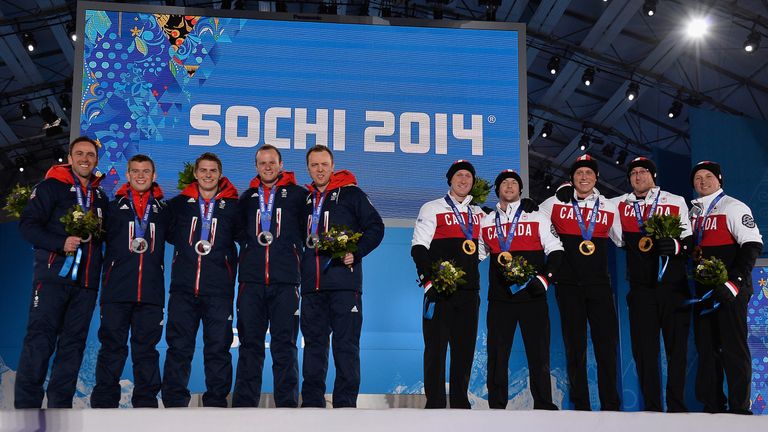 during the medal ceremony for the XXX on Day 15 of the Sochi 2014 Winter Olympics at Medals Plaza on February 22, 2014 in Sochi, Russia.
