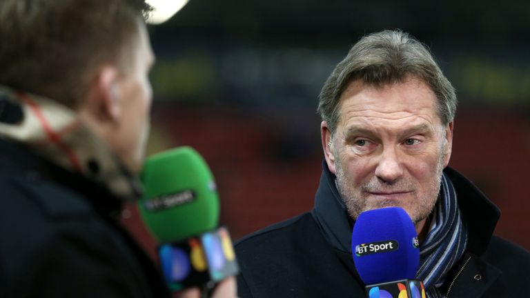 Glenn Hoddle working as a pundit on a Premier League at Vicarage Road in 2016