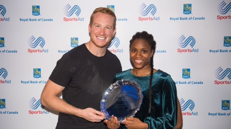 Former Olympic gold medallist Greg Rutherford presented the 2018 One-to-Watch award to Caroline Dubois