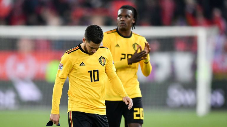 Eden Hazard and Dedryck Boyata after Belgium's defeat to Switzerland
