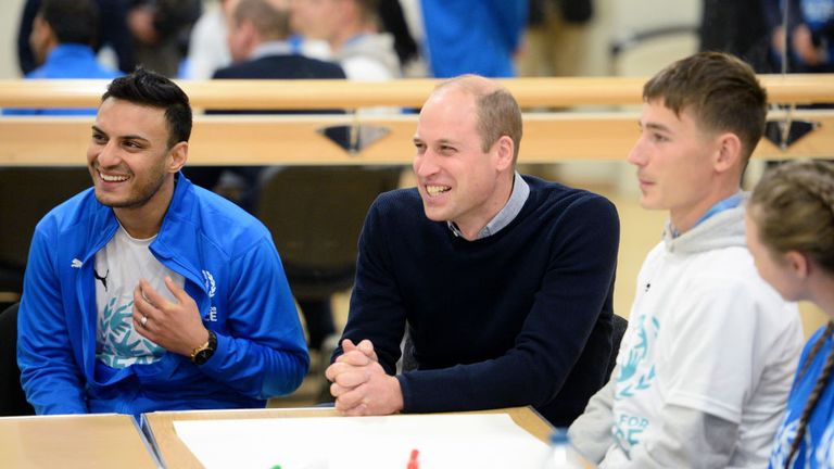 Prince William, Duke of Cambridge, joins Kashif Siddiqi at the graduation ceremony of 30 Young Peace Leaders from Football for Peace’s UK City for Peace programme at Copper Box Arena