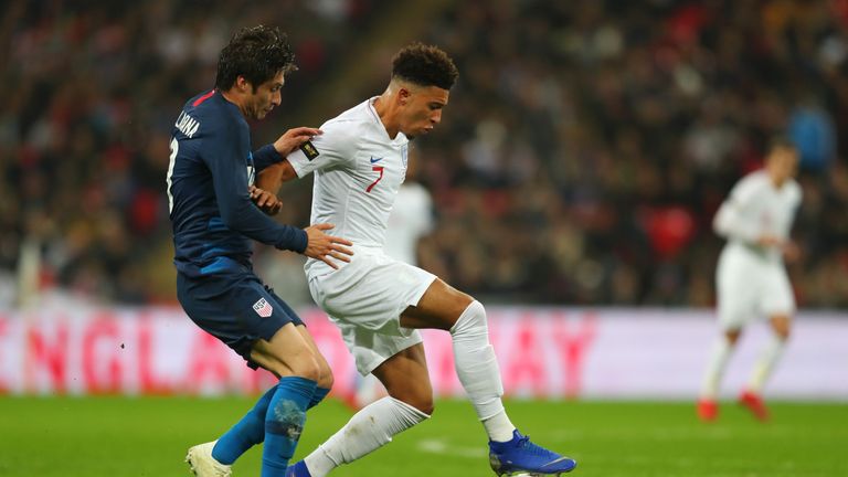 Jadon Sancho during the International Friendly match between England and United States at Wembley Stadium on November 15, 2018 in London, United Kingdom.