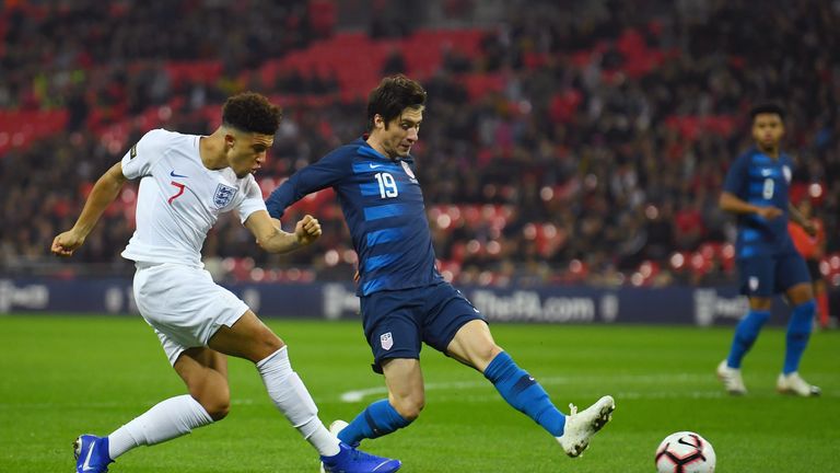 JAdon Sancho during the International Friendly match between England and United States at Wembley Stadium on November 15, 2018 in London, United Kingdom.