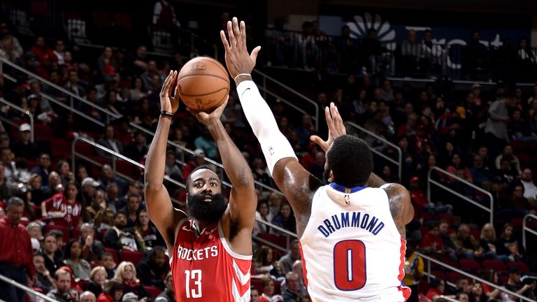 James Harden #13 of the Houston Rockets shoots the ball against the Detroit Pistons on November 21, 2018 at the Toyota Center in Houston, Texas. 