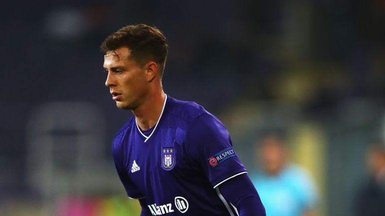 James Lawrence of Anderlecht in action during the UEFA Europa League Group D match between RSC Anderlecht and Dinamo Zagreb at Constant Vanden Stock Stadium on October 4, 2018 in Brussels, Belgium. 