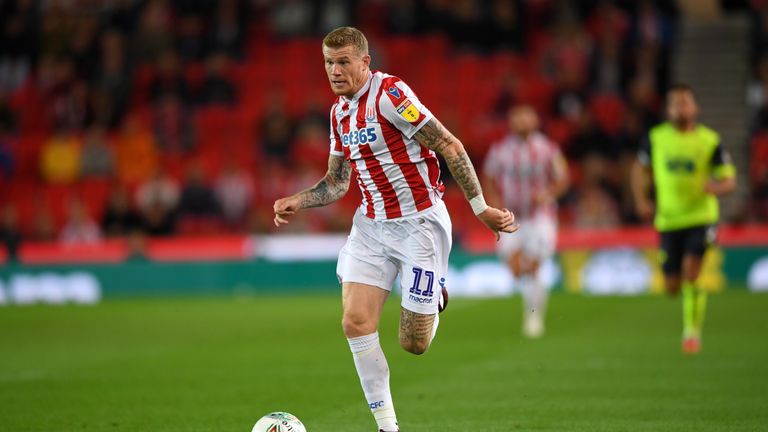 James McClean during the Carabao Cup Second Round match between Stoke City and Huddersfield Town at Bet365 Stadium on August 28, 2018 in Stoke on Trent, England.