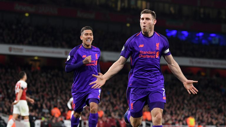 James Milner put Liverpool in front at the Emirates on Saturday - but they were pegged back and fell two points behind Man City