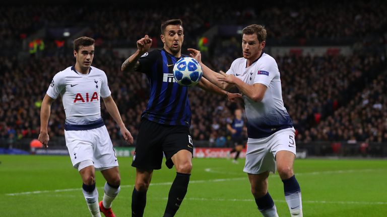 Jan Vertonghen (right) started for Tottenham against Inter Milan 