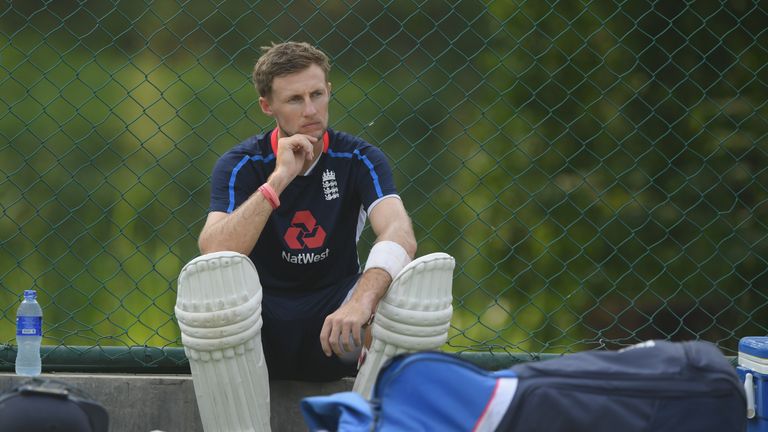 England captain Joe Root looking thoughtful during nets ahead of the 2nd Test Match in Kandy