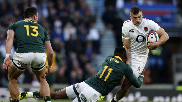 Jonny May in action for England against South Africa