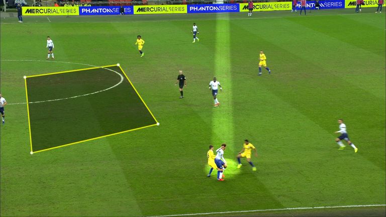 Jorginho being pulled out wide against Tottenham 