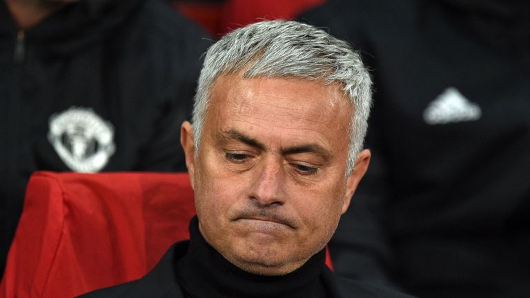 Manchester United&#39;s Portuguese manager Jose Mourinho awaits kick off in the Champions League group H football match between Manchester United and Juventus at Old Trafford in Manchester, north west England, on October 23, 2018.