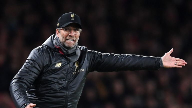 Jurgen Klopp during the Premier League match between Arsenal FC and Liverpool FC at Emirates Stadium on November 3, 2018 in London, United Kingdom.