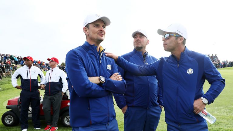 during singles matches of the 2018 Ryder Cup at Le Golf National on September 30, 2018 in Paris, France.