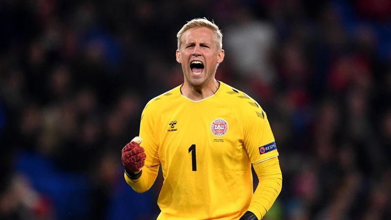 Kasper Schmeichel is absent for Denmark in goal through suspension