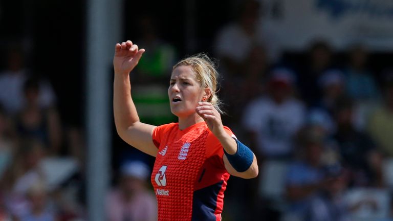 Katherine Brunt was unable to complete her first over against India on Wednesday