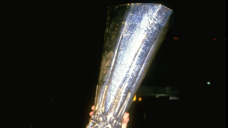 Keith Burkinshaw lifts UEFA Cup in 1984 with Tottenham