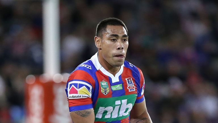 during the round seven NRL match between the Newcastle Knights and the Sydney Roosters at McDonald Jones Stadium on April 14, 2017 in Newcastle, Australia.