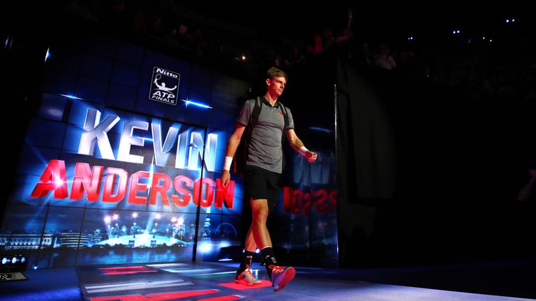 Kevin Anderson of South Africa walks onto the court ahead of his round robin match against Roger Federer of Switzerland during Day Five of the Nitto ATP Finals at The O2 Arena on November 15, 2018 in London, England.