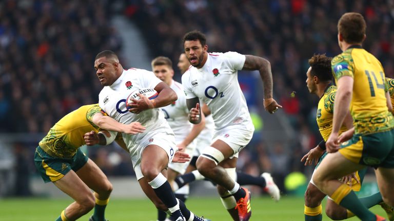 Kyle Sinckler carries strongly for England