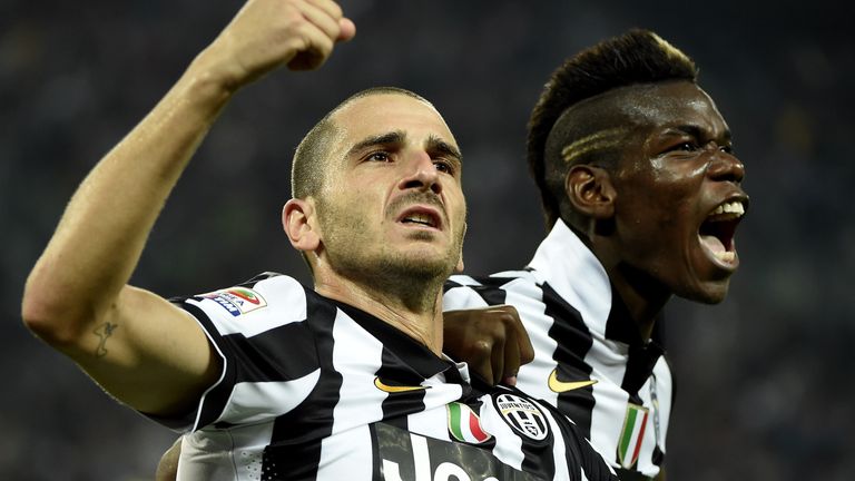 Leonardo Bonucci and Paul Pogba celebrate during their days as Juventus team mates