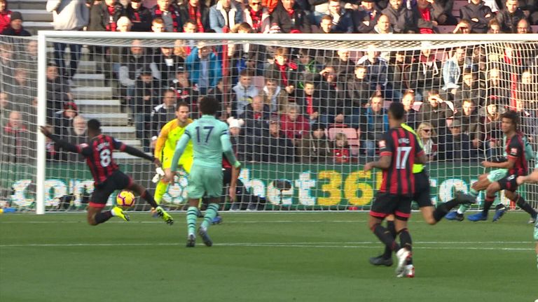 Jefferson Lerma volleys in own goal to put Arsenal 1-0 up at Bournemouth