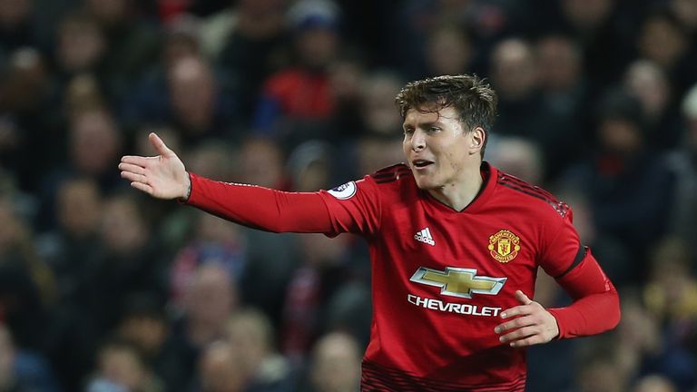 Victor Lindelof of Manchester United in action during the Premier League match between Manchester United and Everton