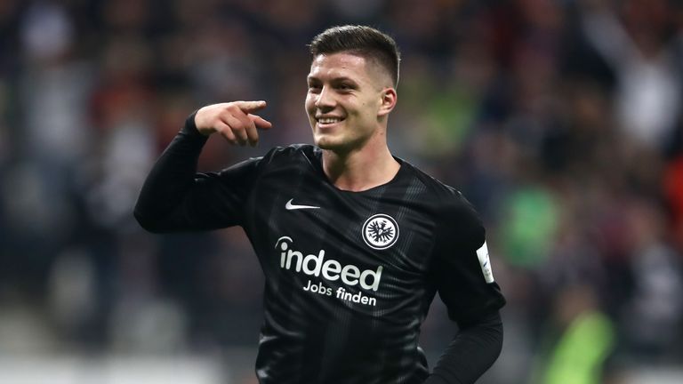 Luka Jovic celebrates after scoring for Eintracht Frankfurt