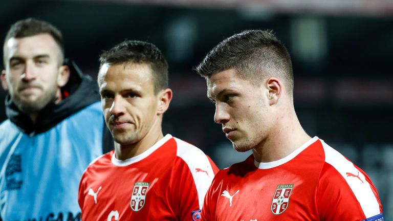Luka Jovic (R) has earned three caps for Serbia