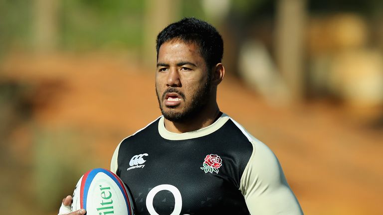 Manu Tuilagi runs with the ball during the England training session held at Browns Sports Club on October 29, 2018 in Vilamoura, Portugal.